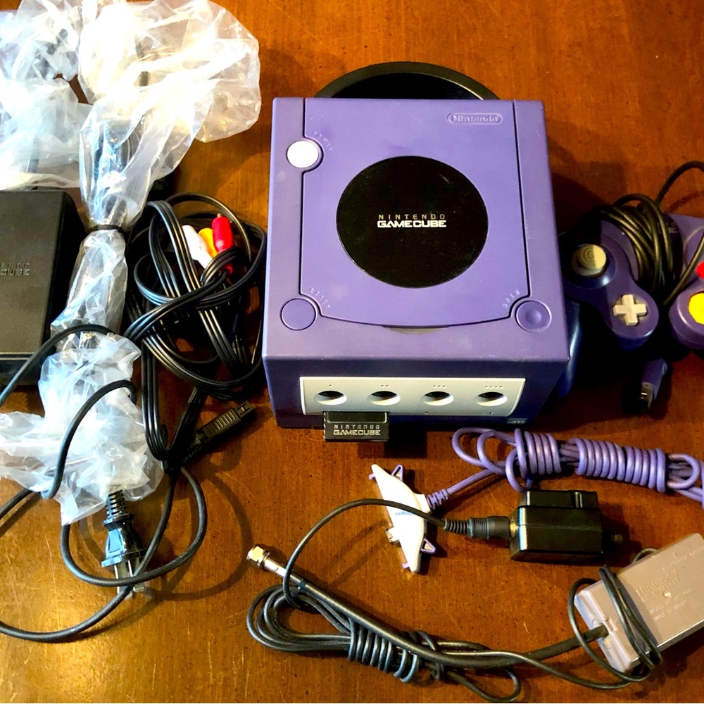 Used GameCube console w/ Wires, Controller, Mem Card, and GBA controller adapter
